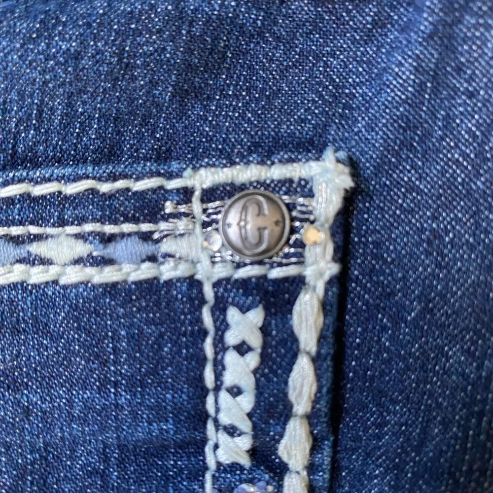 Rockin' C denim jeans women's size 26 (2) dark wash sequin bold stitching Blue - Image 11