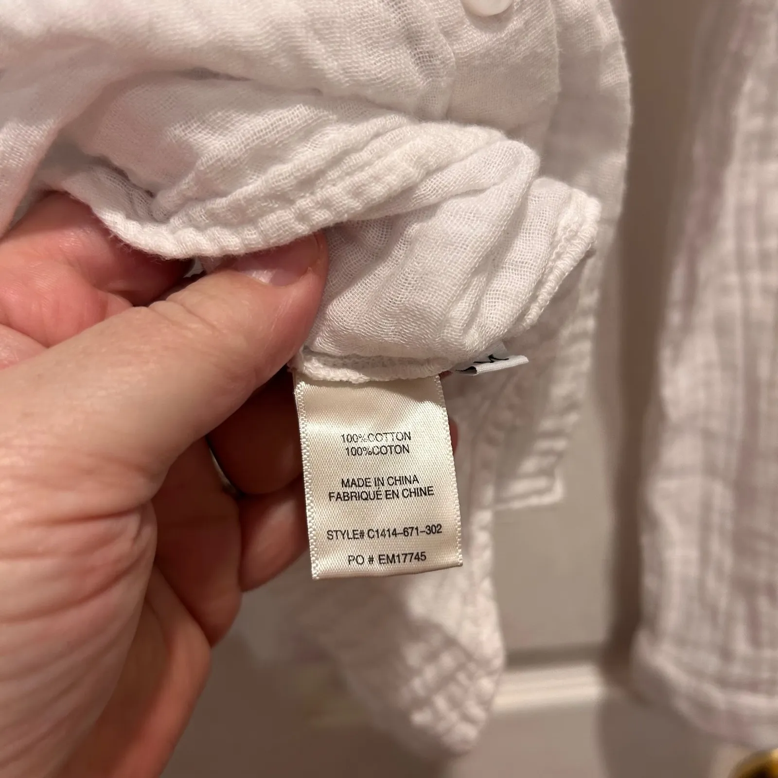 cloth & stone Double Cotton Gauze Button Up Shirt White Casual Long Sleeve Sz M - Image 7