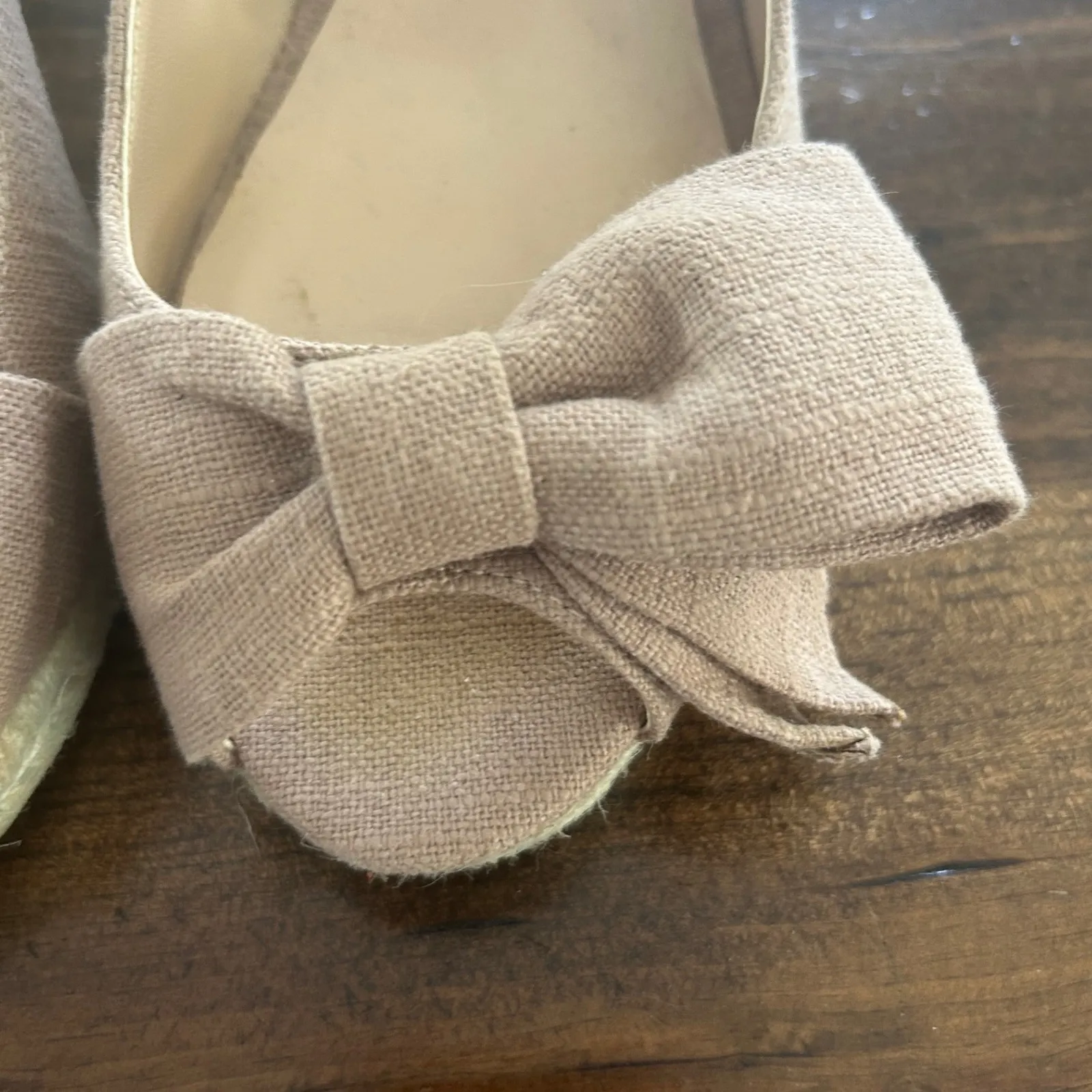 Talbots Collection Linen Bow Wedge Espadrille Sandal Peep Toe Slingback Shoe 8.5 - Image 4