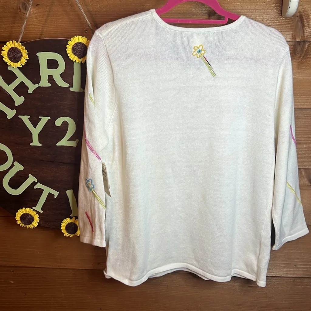 Vintage NWT Susan Bristol Y2K Hand Embroidered Floral Beaded Knit Sweater - Image 7