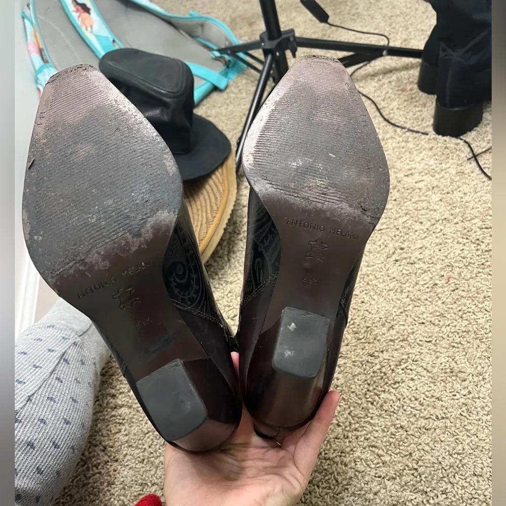 Antonio Melani  Floral Embossed Leather Square Toe Cowboy Heeled Boots Size 8.5 - Image 11