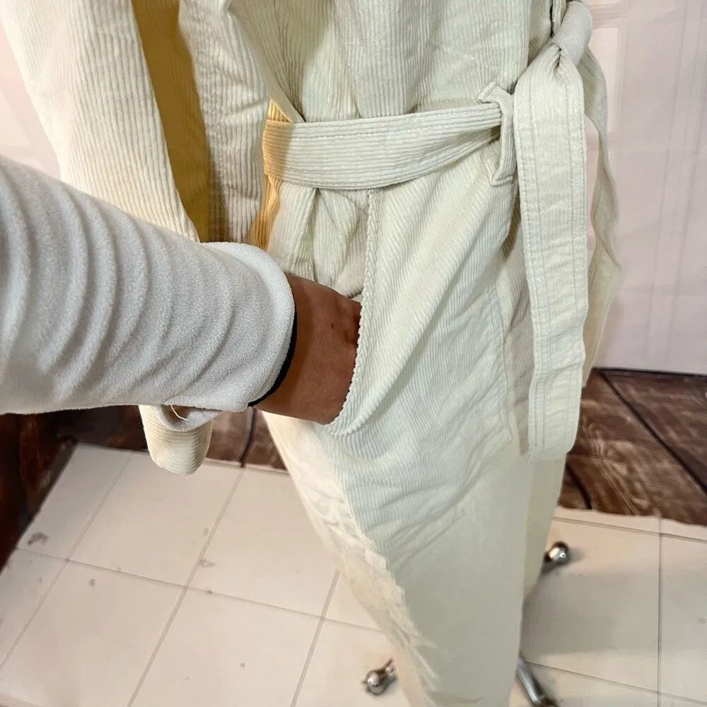 Gap Ivory White Belted Button Front Wide Leg Corduroy Jumpsuit Size 16 Tall - Image 7