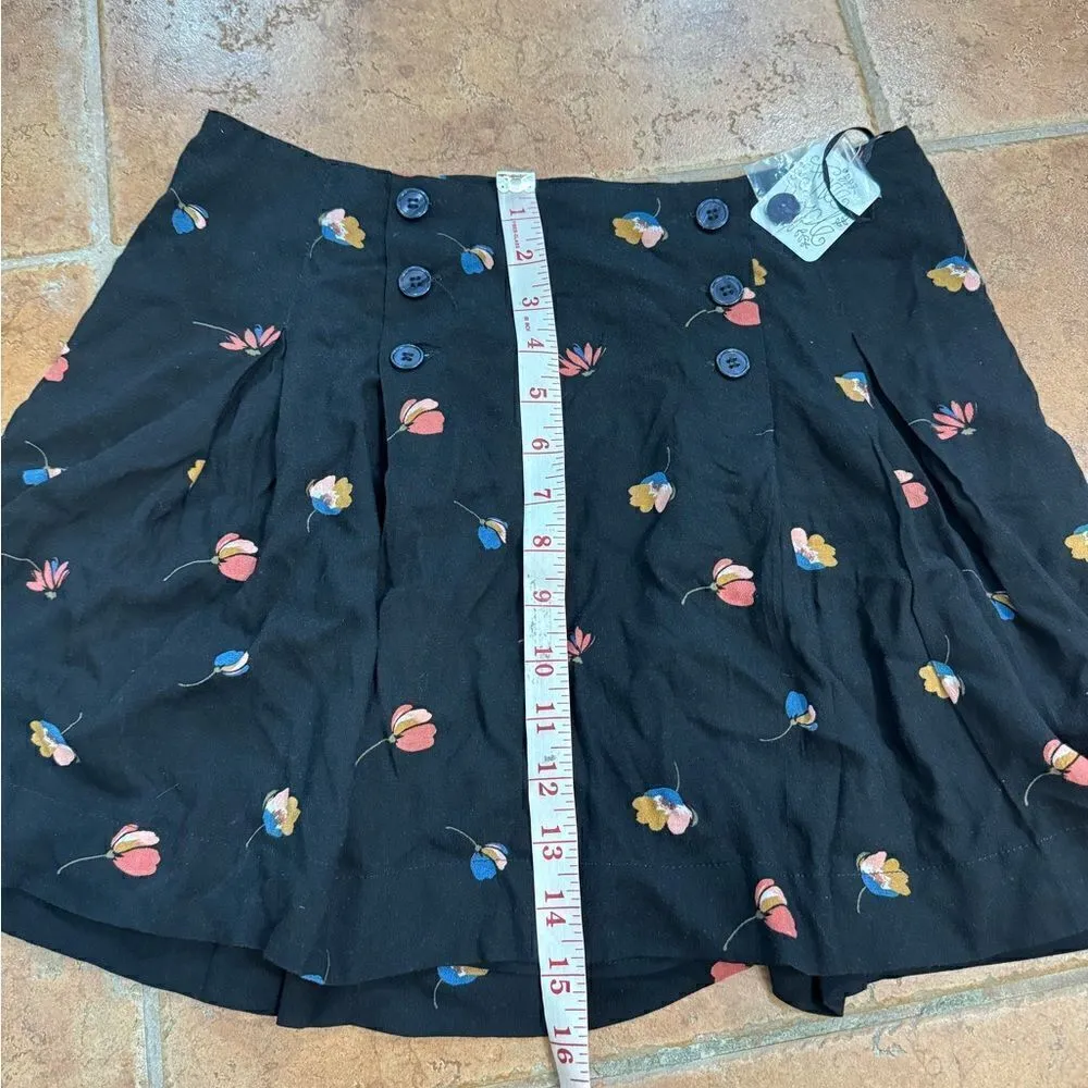 NWT Free People Black Floral Print Pleated Mini Skirt A Line Flare Size 6 - Image 8