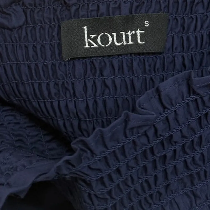 Kourt Navy Blue Square Neck Smocked Cotton Poplin Tiered Midi Dress size Small - Image 5