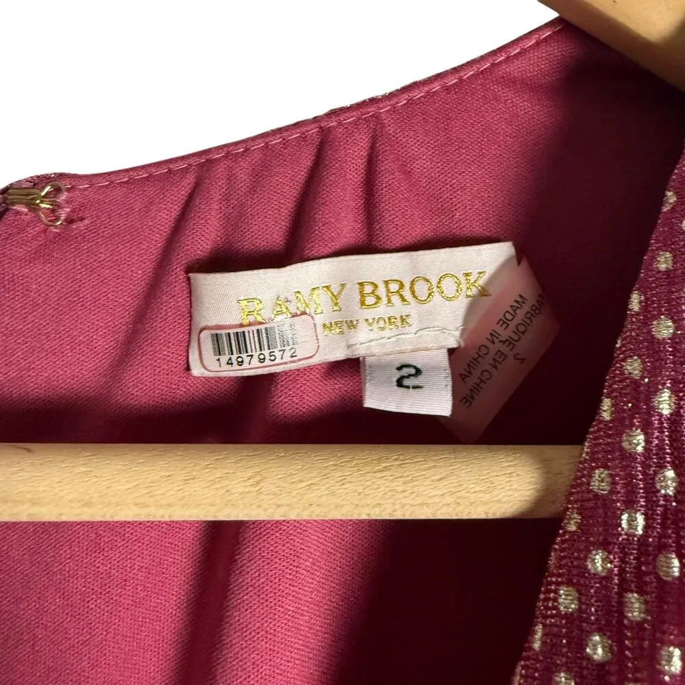 Ramy Brook Lebron Pink Metallic Long Sleeve Twisted Cutout Waist Gown Size 2 - Image 8