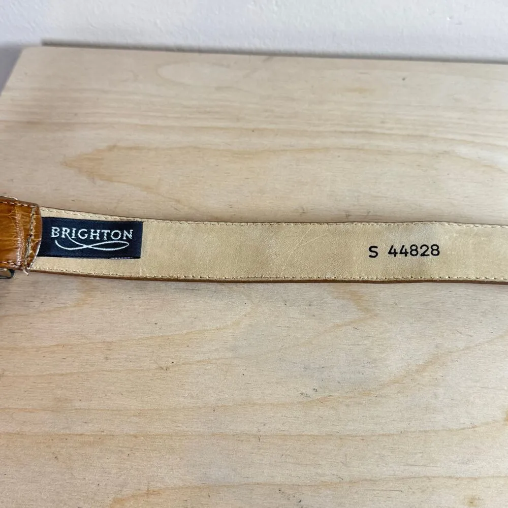 Brighton vintage Light Tan Leather Belt Silver Classic Small 28-30” Croc Emboss - Image 4