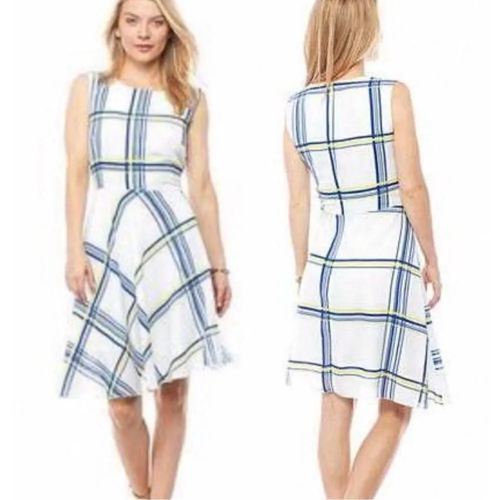 NWT Womens ABS Allen Schwartz Windowpane Plaid Sleeveless A Line Dress - Sz S - Image 2