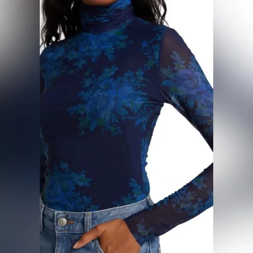 GANNI Floral Mesh Turtleneck Top Size - Image 10
