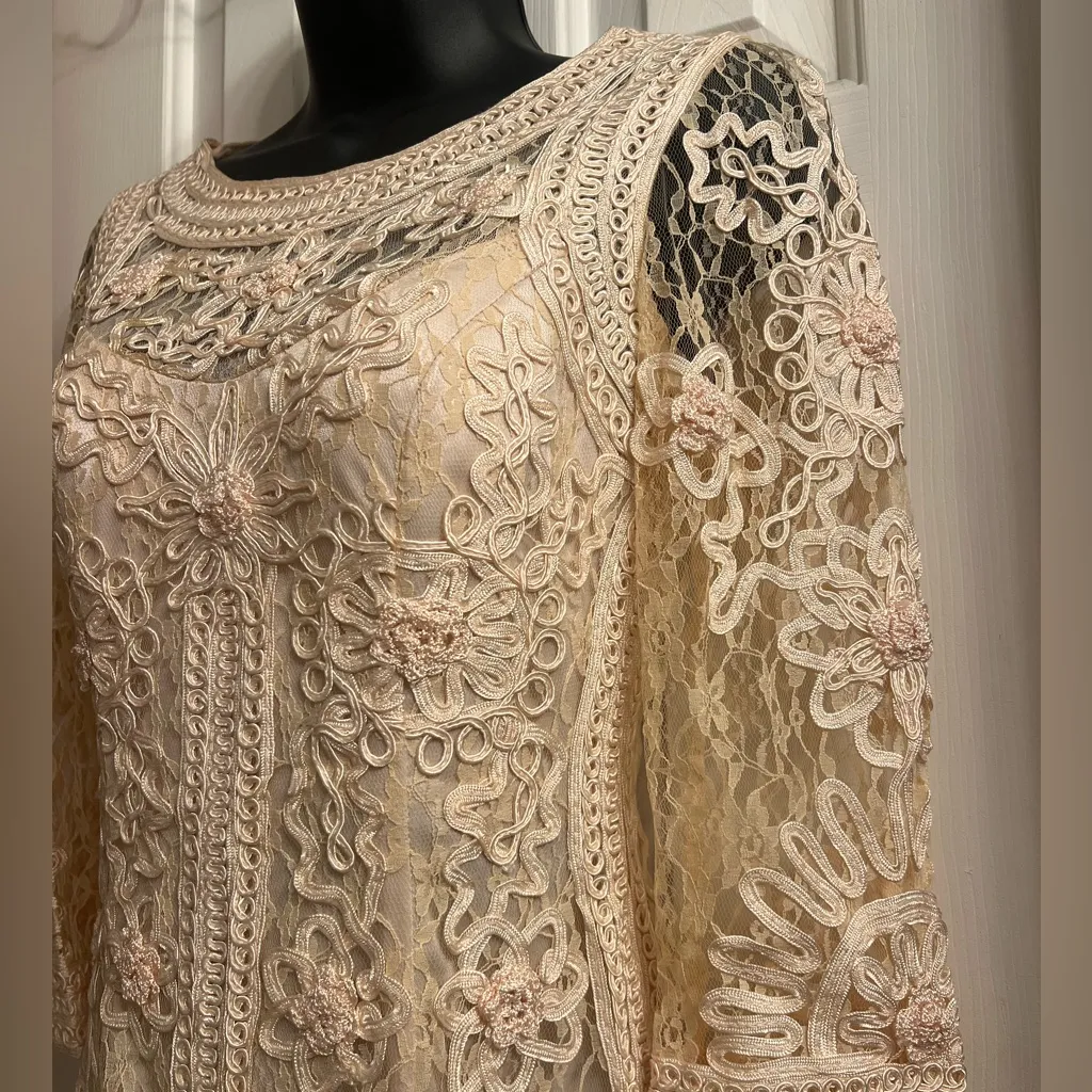 Sue Wong Nocturne Lace Cream Cocktail Dress Floral Pattern Lace Mini Sz 0 - Image 5