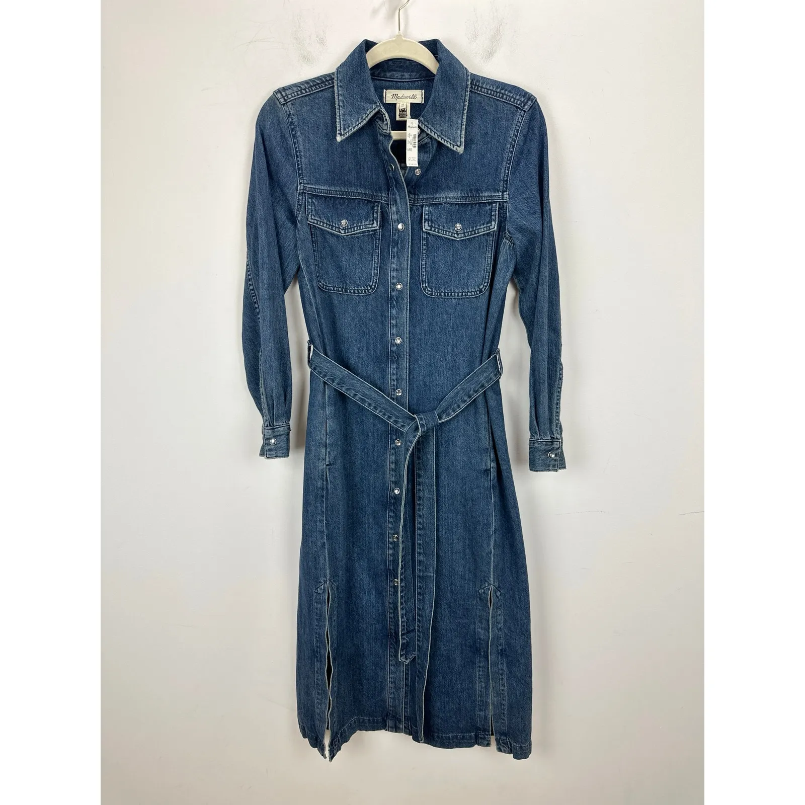 Madewell Denim Tie Waist Midi Shirtdress Avenida Wash Blue Long Sleeve XS NWT - Image 6