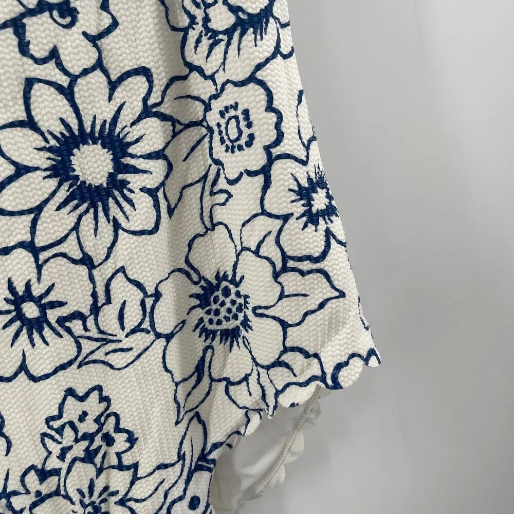 AERIE Swimsuit Medium One Piece Full Coverage White Blue Floral Unlined No Cups - Image 12