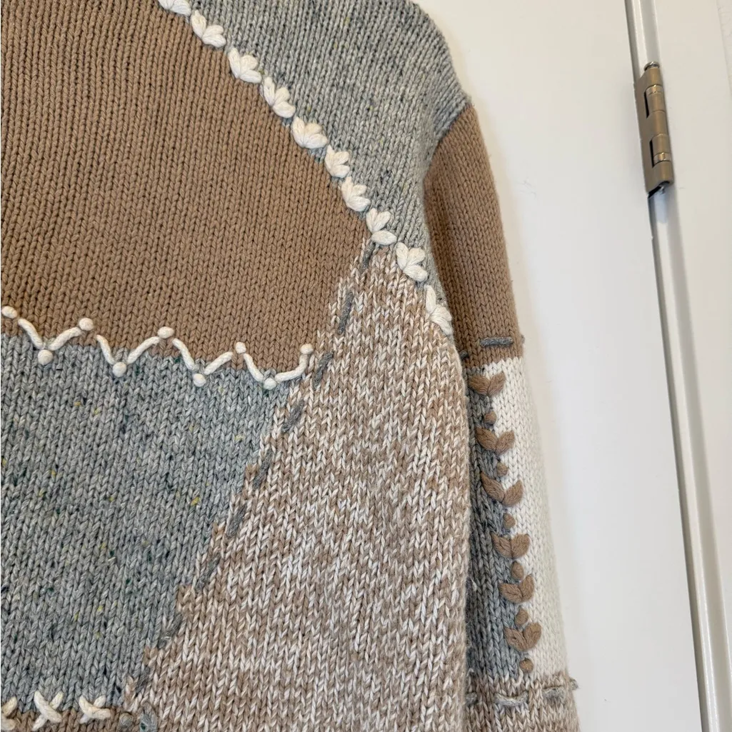 Coldwater Creek Patchwork Turtleneck Sweater - Beige and Gray - Image 3