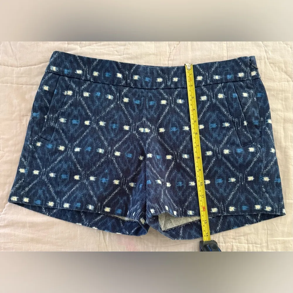 J Crew Batik Basketweave Ikat Print Chino Shorts Size 10 Women’s Navy Blue White - Image 8