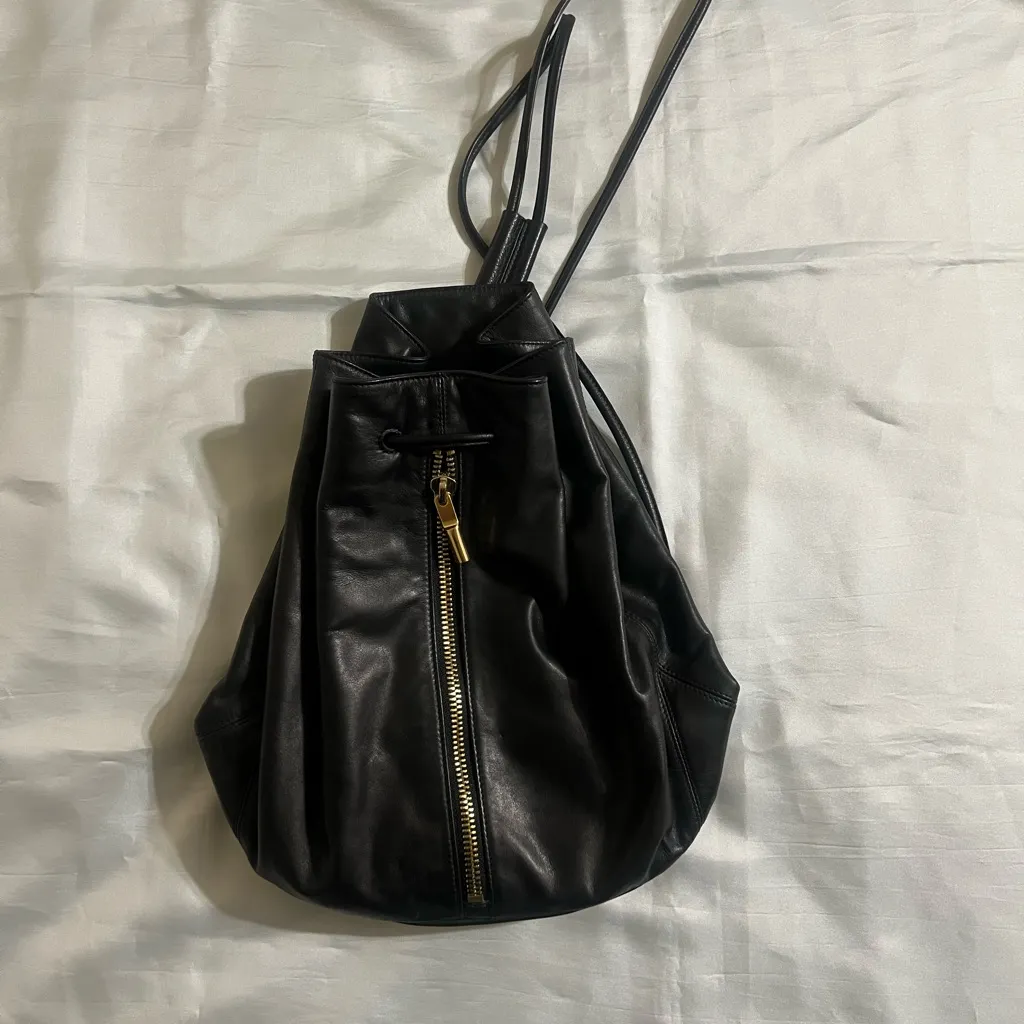 Elizabeth and James  Black Leather Drawstring Bag - Image 2