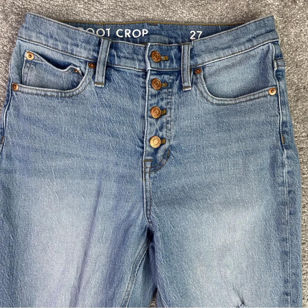 J. Crew Jeans Women’s 27 Blue Demi Boot Crop High Rise Button Fly Raw Hem - Image 4