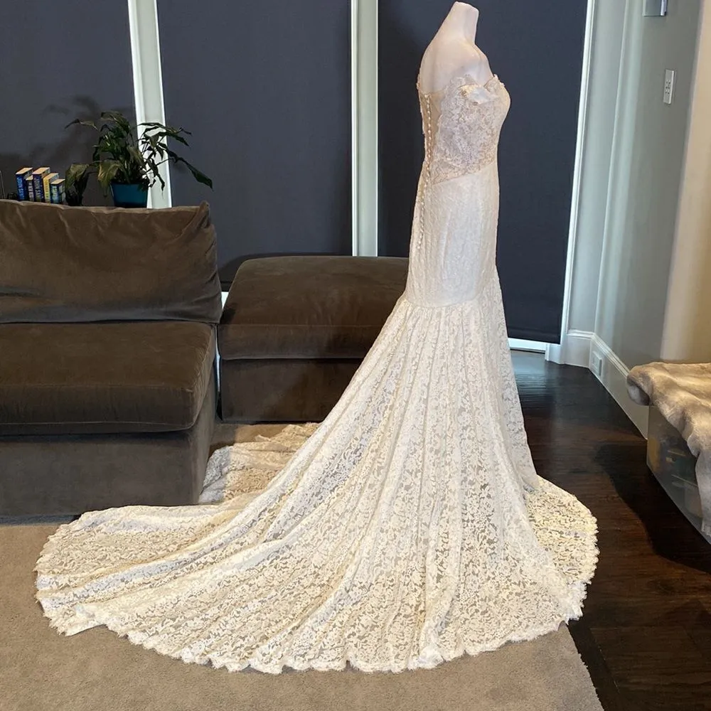 Women’s Lace Wedding Dress Mermaid Fit with Train Size 8 NWT - Image 7