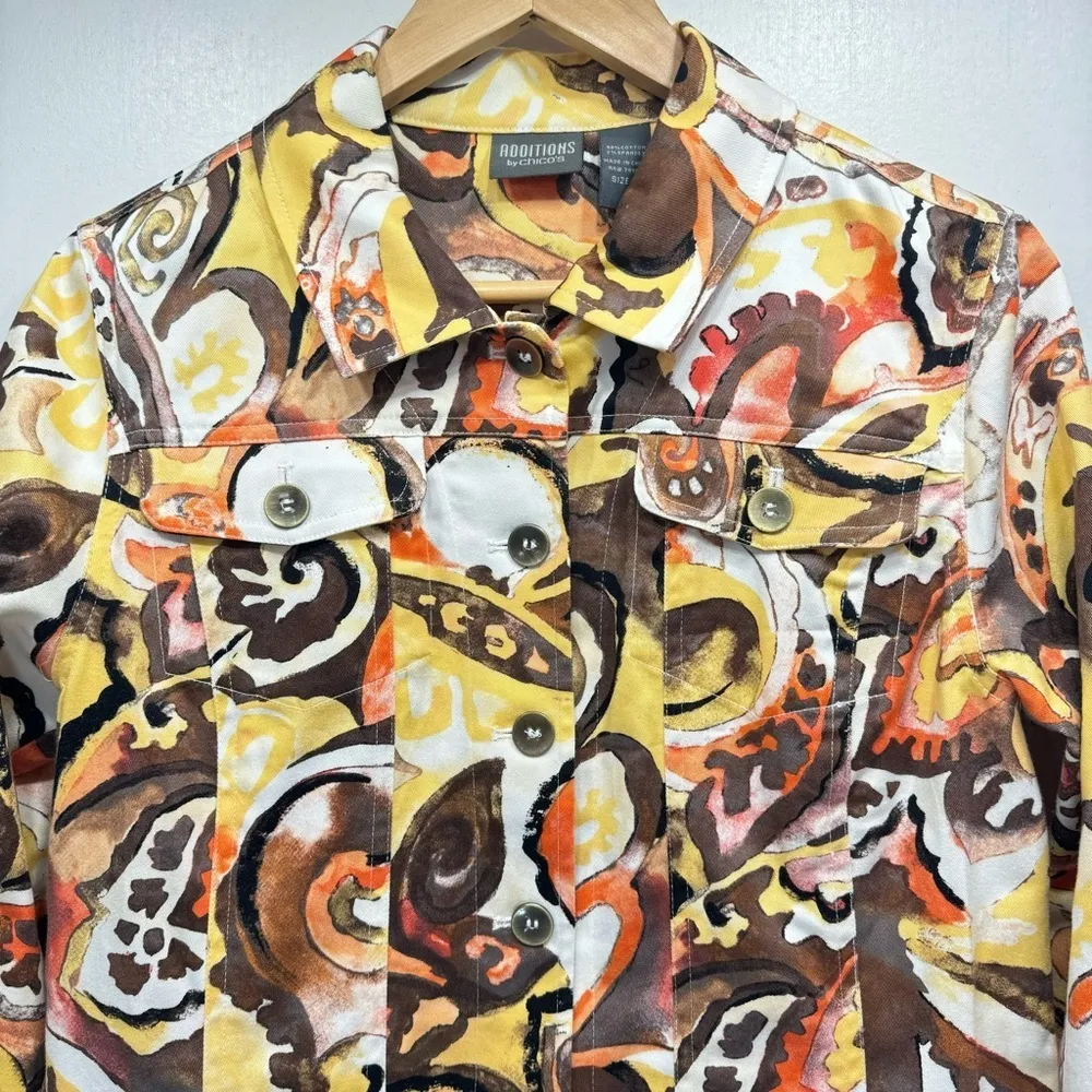 Chico’s Fall Colors Painted Paisley Print Dopamine Button Front Jacket 1/M - Image 6