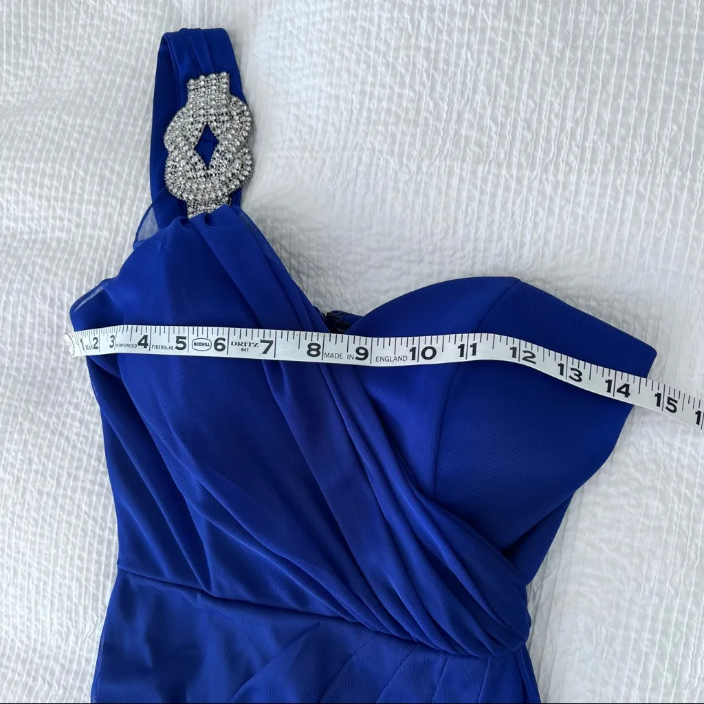 XSCAPE formal dress sapphire blue one shoulder wedding prom size 2 - Image 5