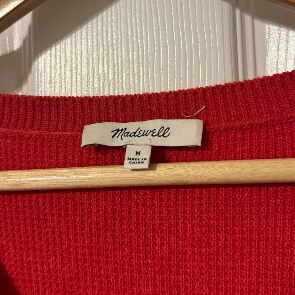 Madewell Asherton Waffle Henley Sweater Size Medium Wool Alpaca Red - Image 4