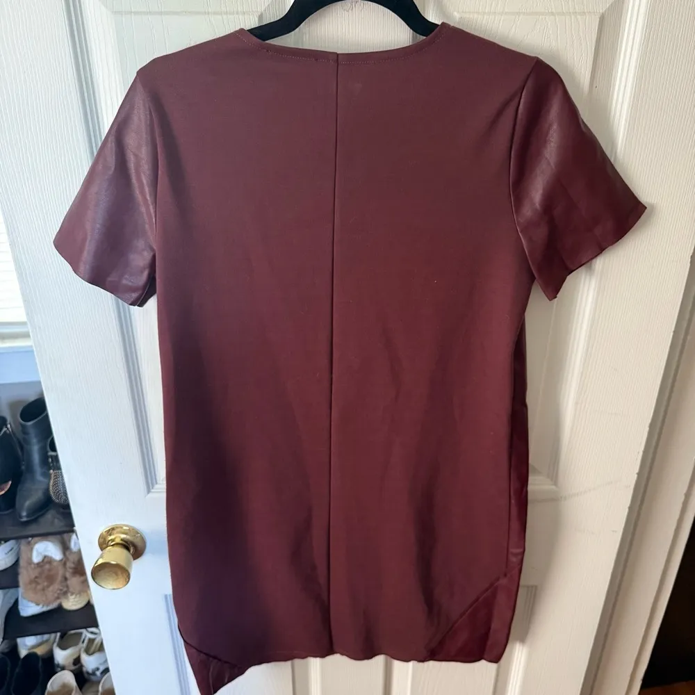Zara Burgundy Faux Leather Dress - Image 2