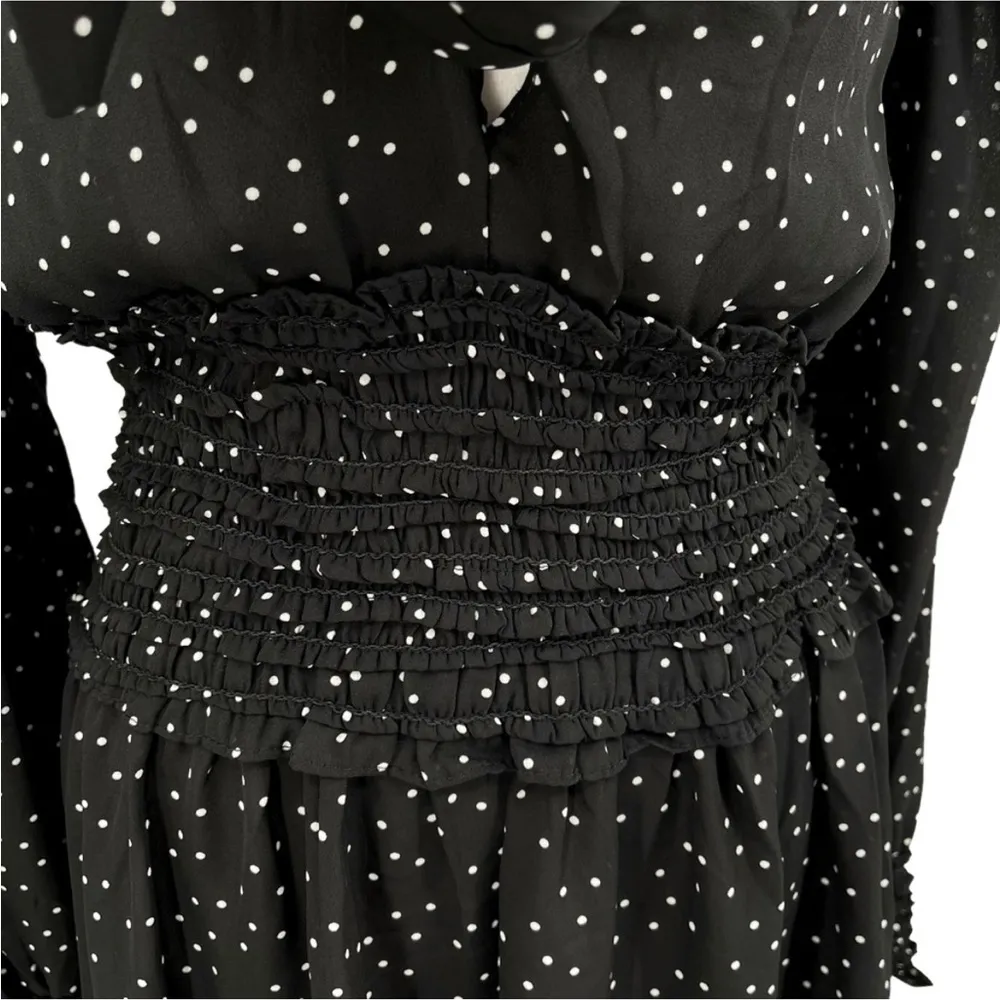 Smocked Waist Midi Dress Long Sleeves Black & White Size L New w/Tag - Image 6