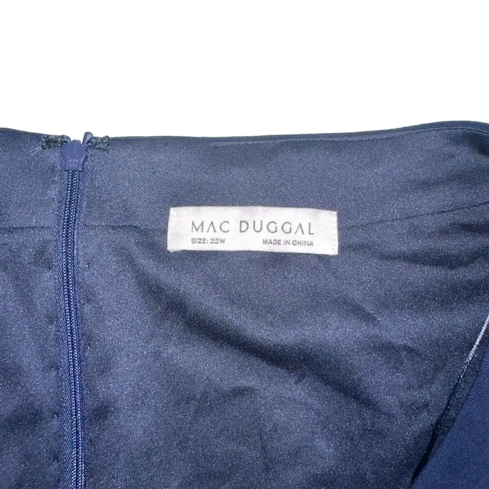 NWOT Mac Duggal Beaded Belt Long Sleeve V-Neck Navy Jersey Side Slit Gown 22W - Image 5