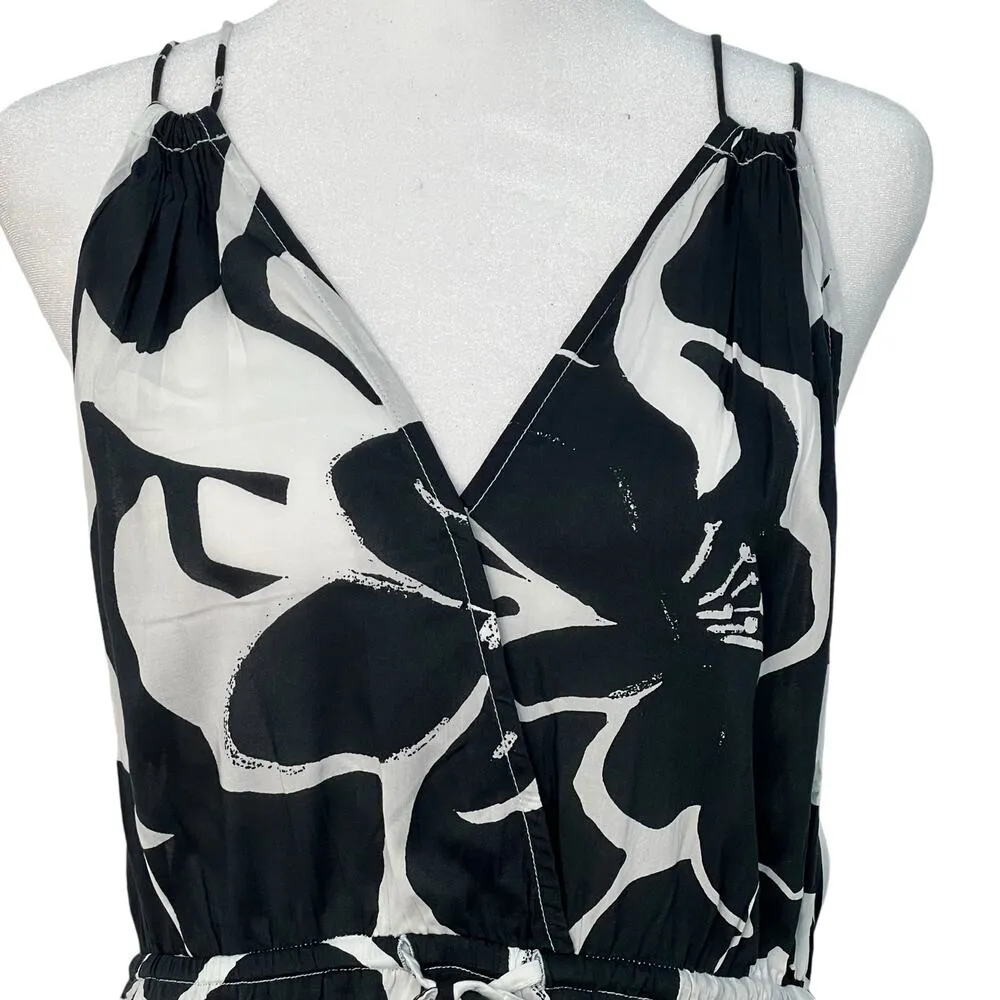 Elan Small Maren Maxi Dress Black White Front Slit Cruise Wear V Neck Boho Flowy - Image 5