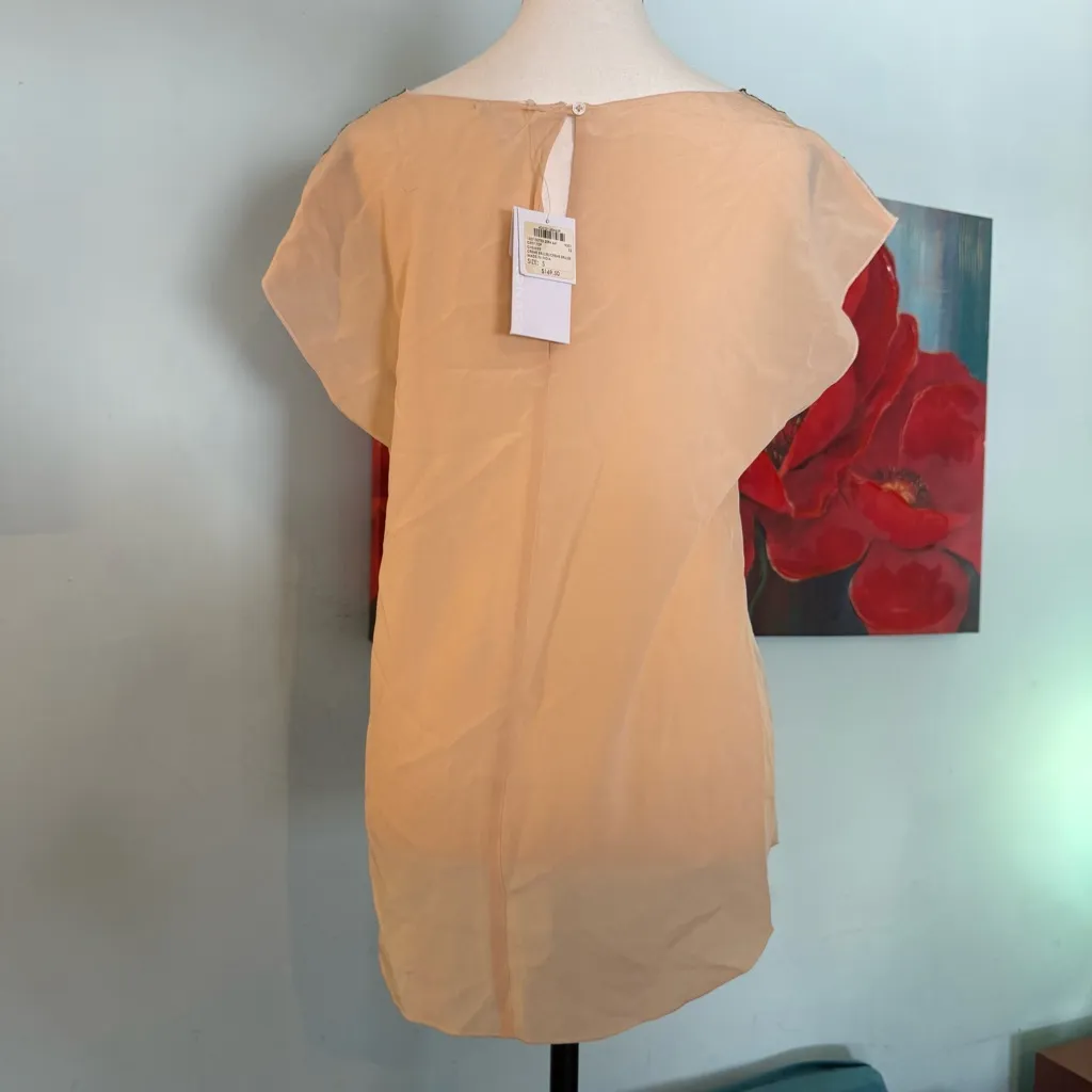 New Club Monaco Cream 3D Appliqué Floral silk Top blouse size Small S Rtl $170 - Image 4