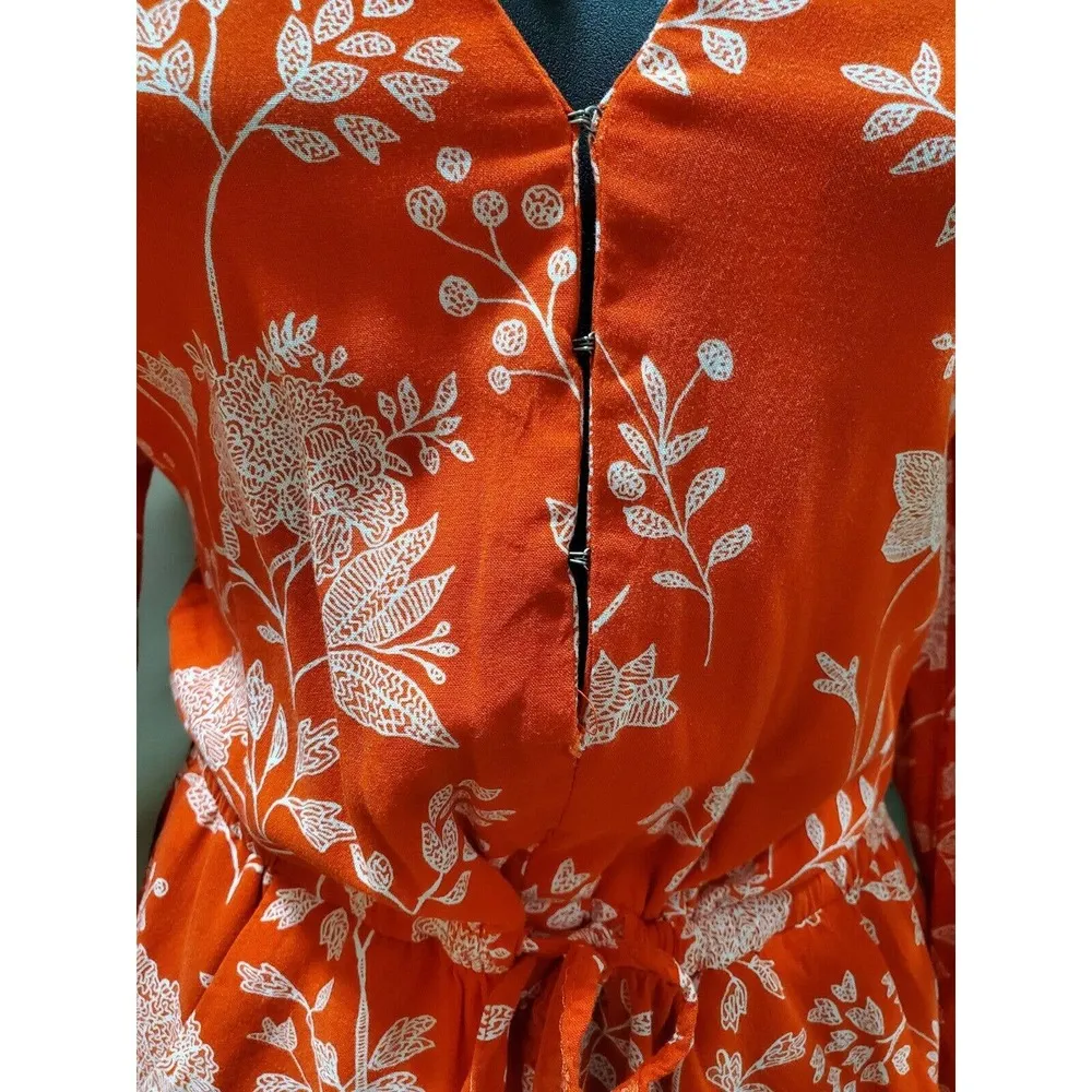 H&M Women's Red Floral 100% Viscose V-Neck Long Sleeve Casual Romper Size 8 - Image 3