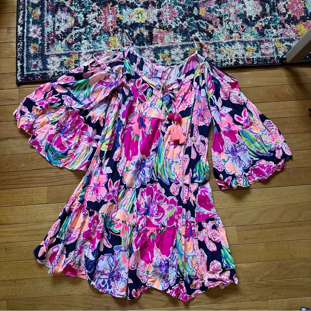 Lilly Pulitzer Alanna Dress Floral Bright Navy Tipping Point Womens Medium - Image 11