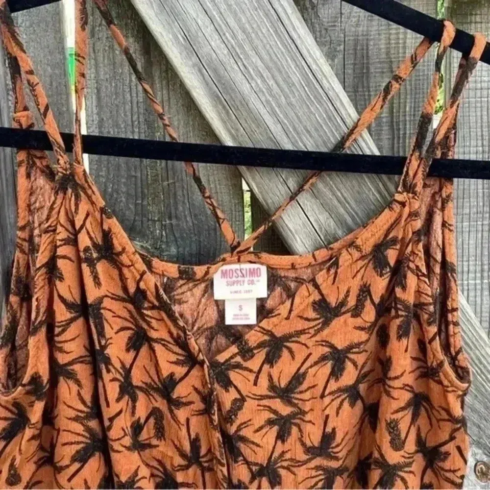 Mossimo Tropical Palm Tree Print Strappy Tank‎ Top Summer Beach Vacation Cami Brown - Image 2