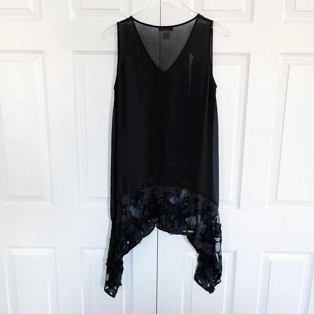 Ruti Sheer Black Tunic Tank with Lace Shark Bite Hem Size 2 - Image 6
