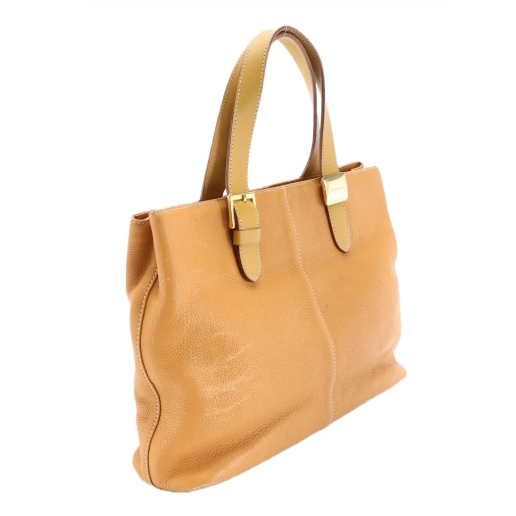 VTG BURBERRYS GOLDEN OCHRE GRAINED LEATHER TOTE W/HOUSE CHECK CANVAS INTERIOR - Image 3