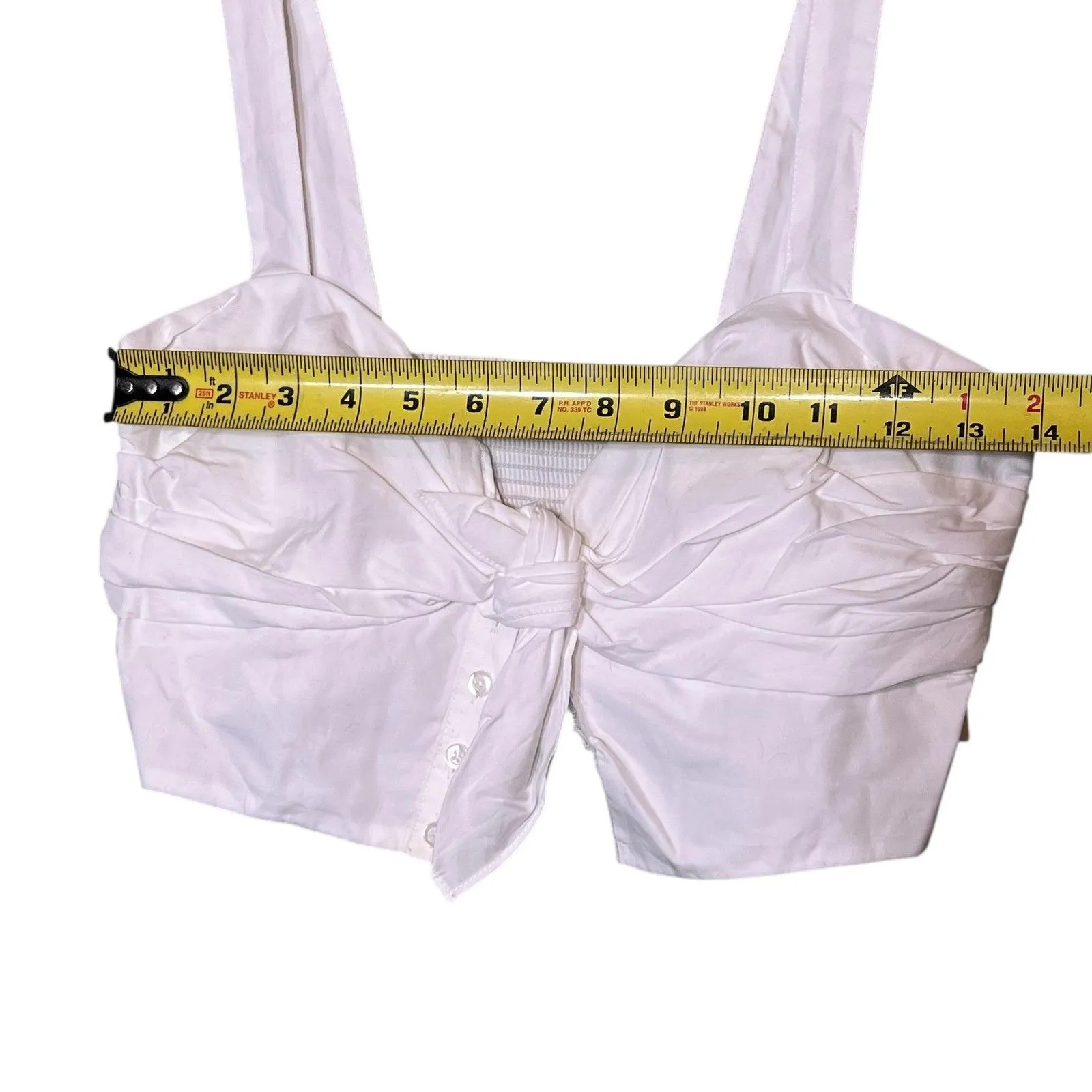 A.L.C. Tank Top Womens 2 White Cropped Sweetheart Tie Front Bow Button Strappy - Image 5