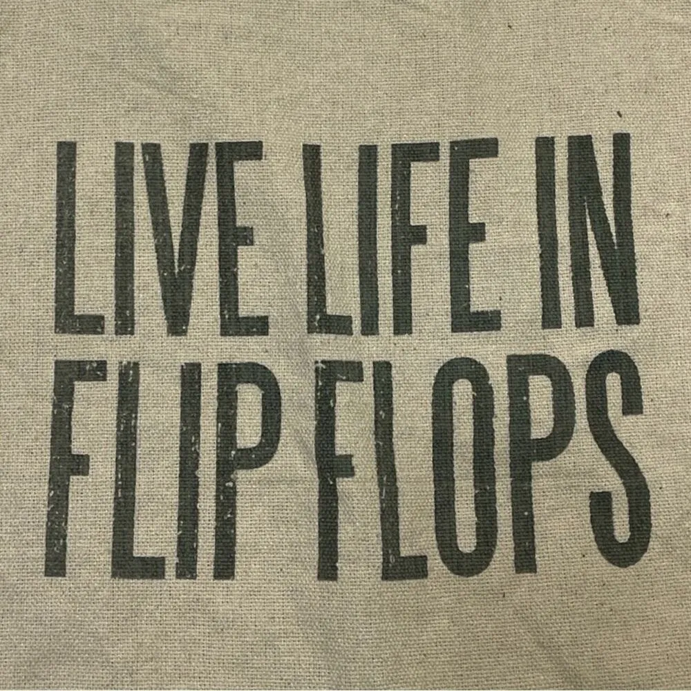 Burlap Beach Bag Live Life In Flip Flops woven tote Tan - Image 2