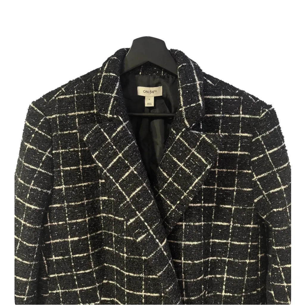 ON 34th Black White Tweed Double Breasted Blazer Jacket Women Size 6 Classic - Image 7