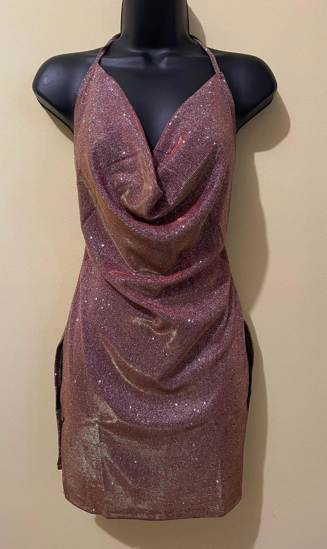 Pink metallic Sparkle backless mini Dress - Image 4