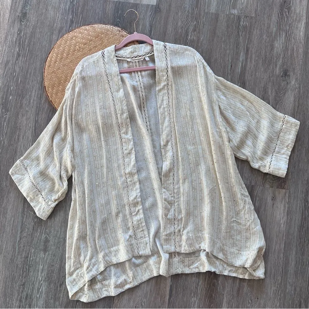 Soft surroundings ivory & gold sequin topper kimono 3/4‎ sleeves plus size 1x - Image 3
