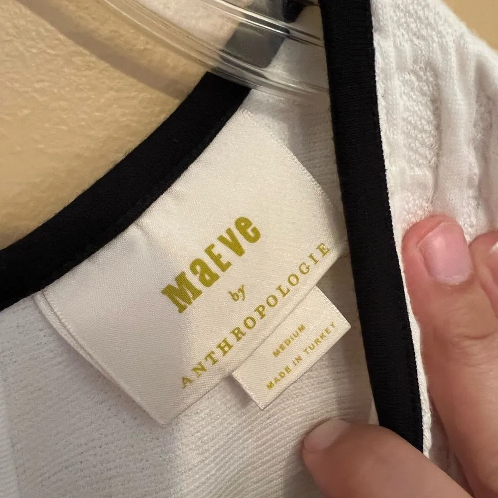 Anthropologie Maeve Patch Pocket Mini Dress M Ivory Black Cotton Stretch NWOT Size M - Image 8