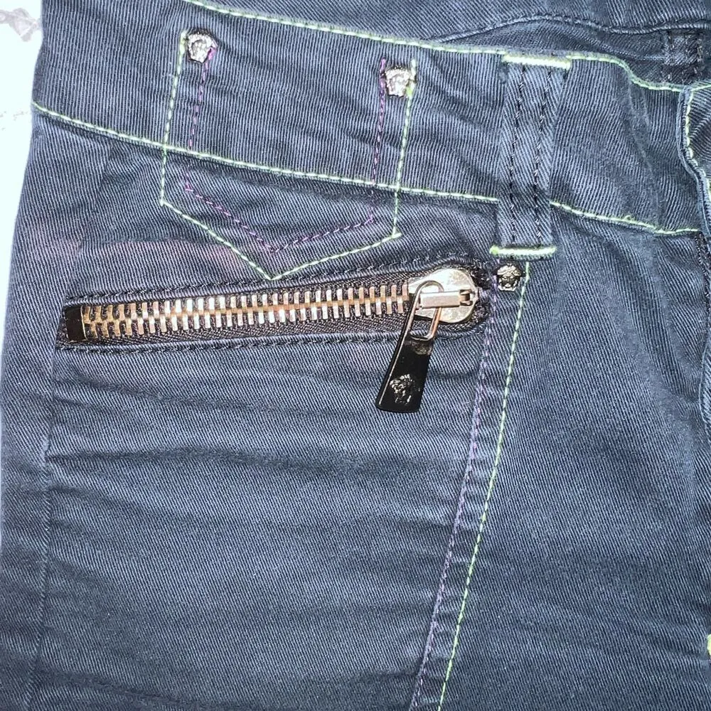 Versace Jeans Couture Vintage Wide Cuff Cropped Arrow Stitch Size 0 US (36 IT) Blue - Image 3