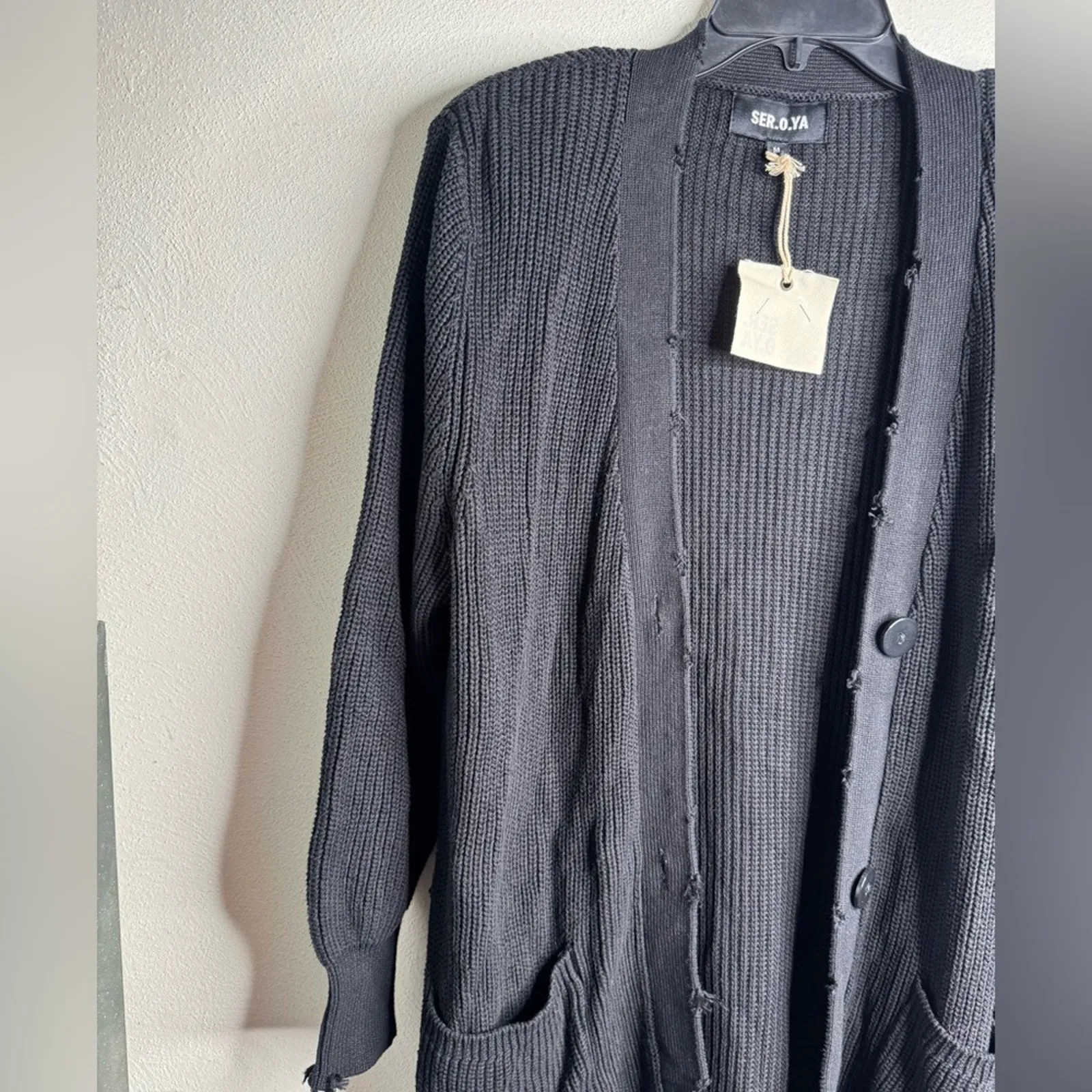 NWT SER.O.YA Black Long Sleeve Knit Button Front Sweater Dress Size M - Image 5