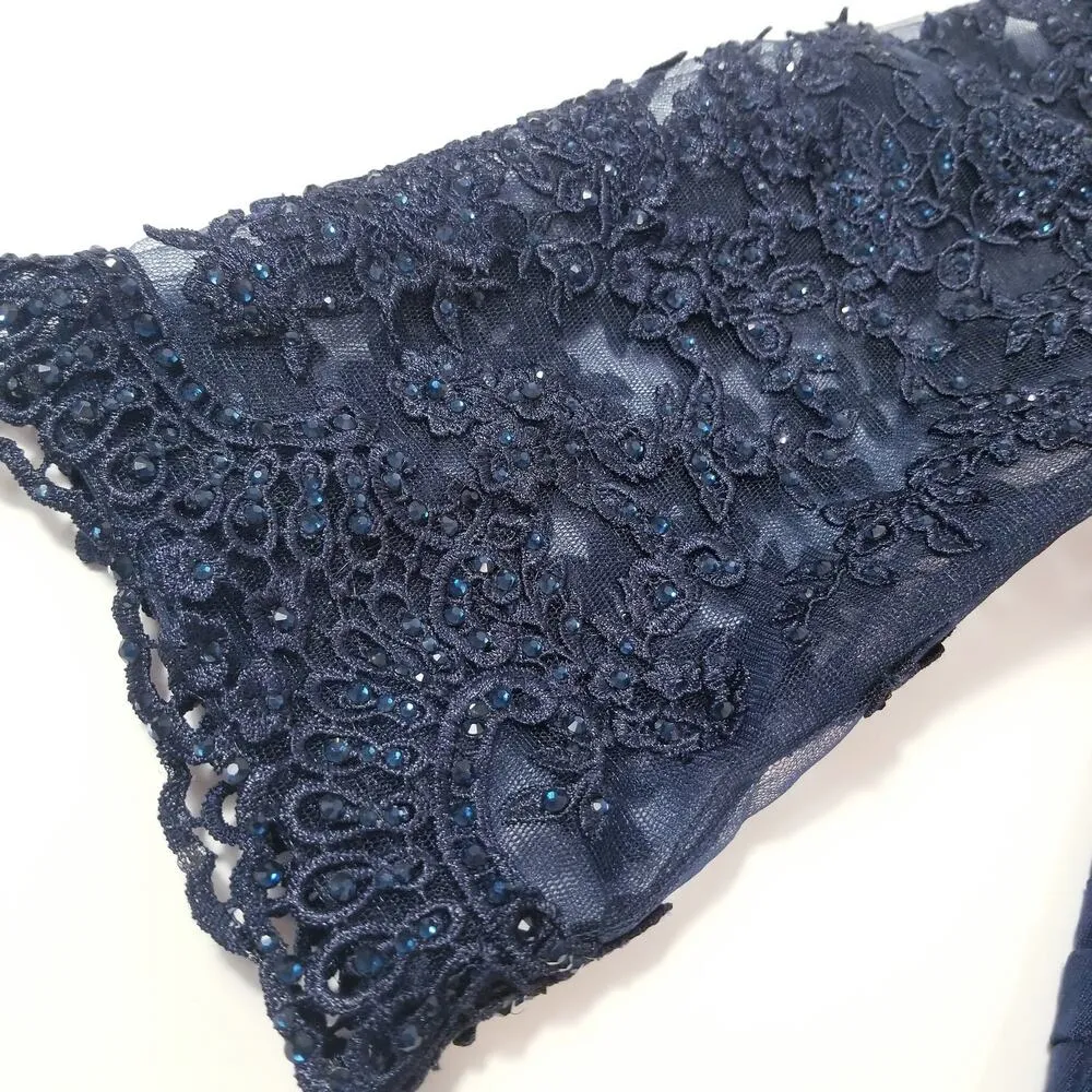 La Femme Rhinestones Beaded Lace Long Evening Gown - Image 9