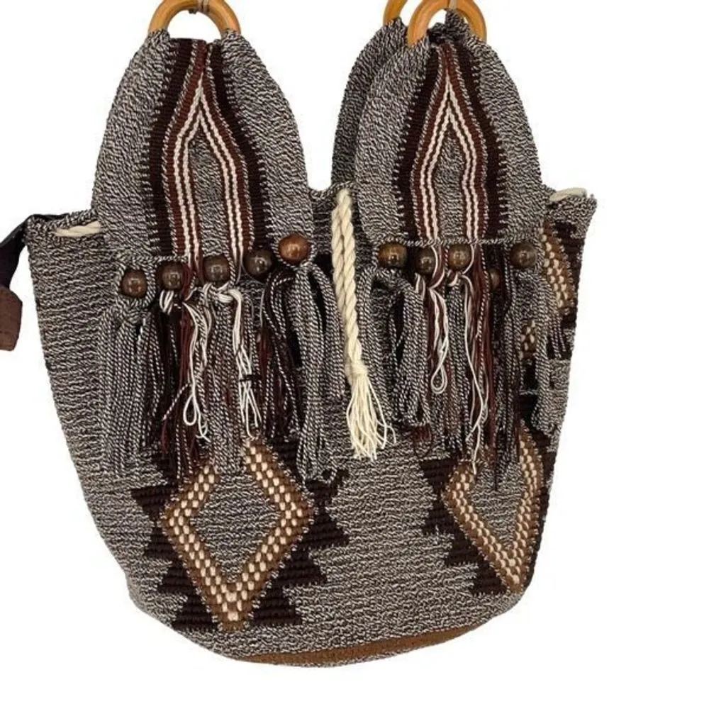 Bohemian Shoulder Bag Beaded‎ Tribe Ethnic Traditional Boho Gray - Image 2