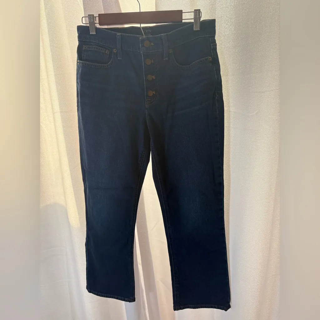 J. CREW Flare Crop Jeans Stretch Denim Button Fly Ankle Dark Wash‎ 5 Pocket 485 - Image 5