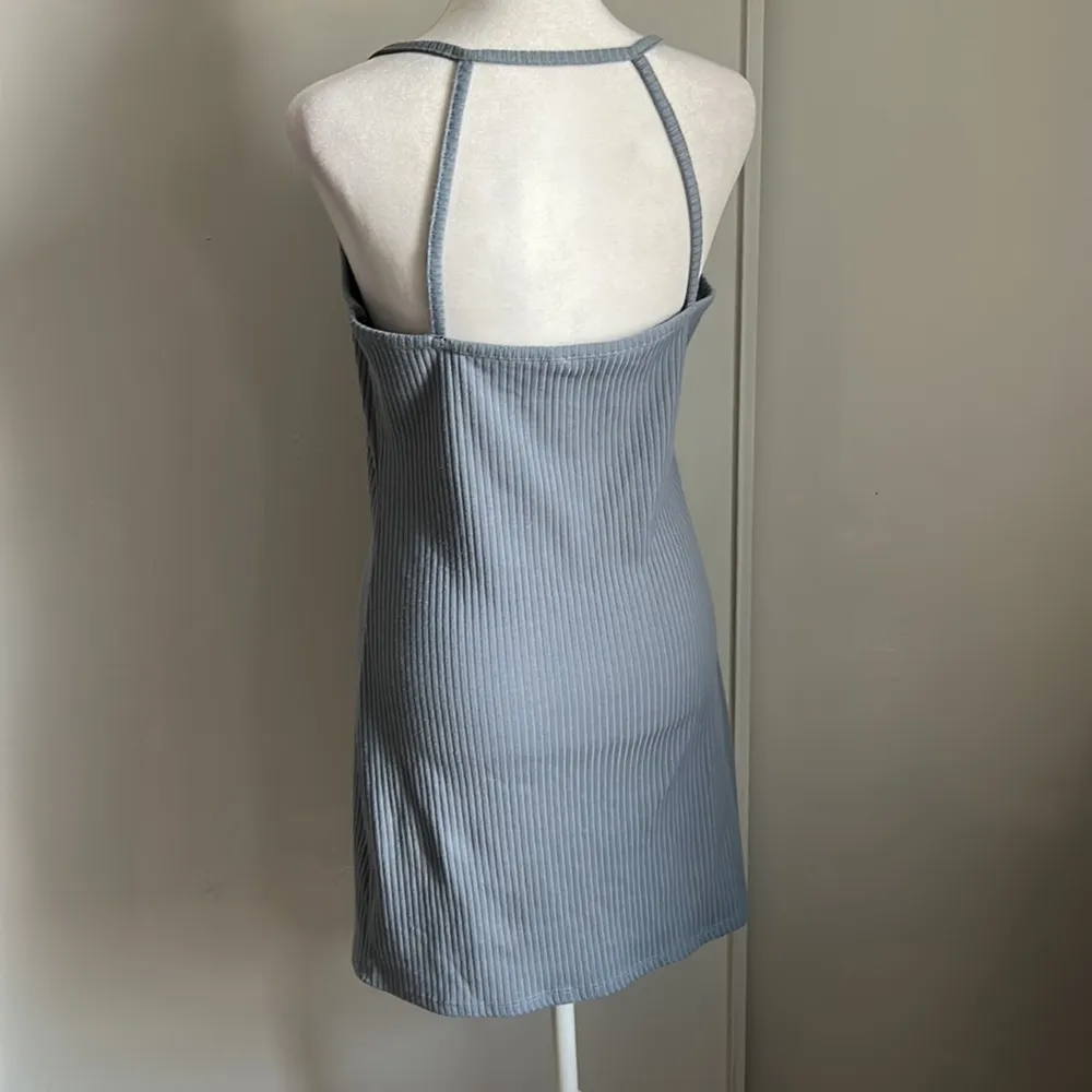 Lottie Moss Slate Blue Ribbed Strapless Sleeveless Summertime Mini Sundress - Image 2