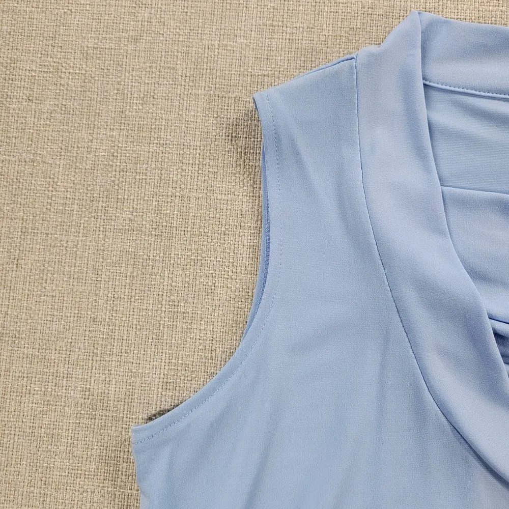Calvin Klein Womens Blouse Top Size S Powder Blue Drape Cowl Neck Stretch Tank - Image 5