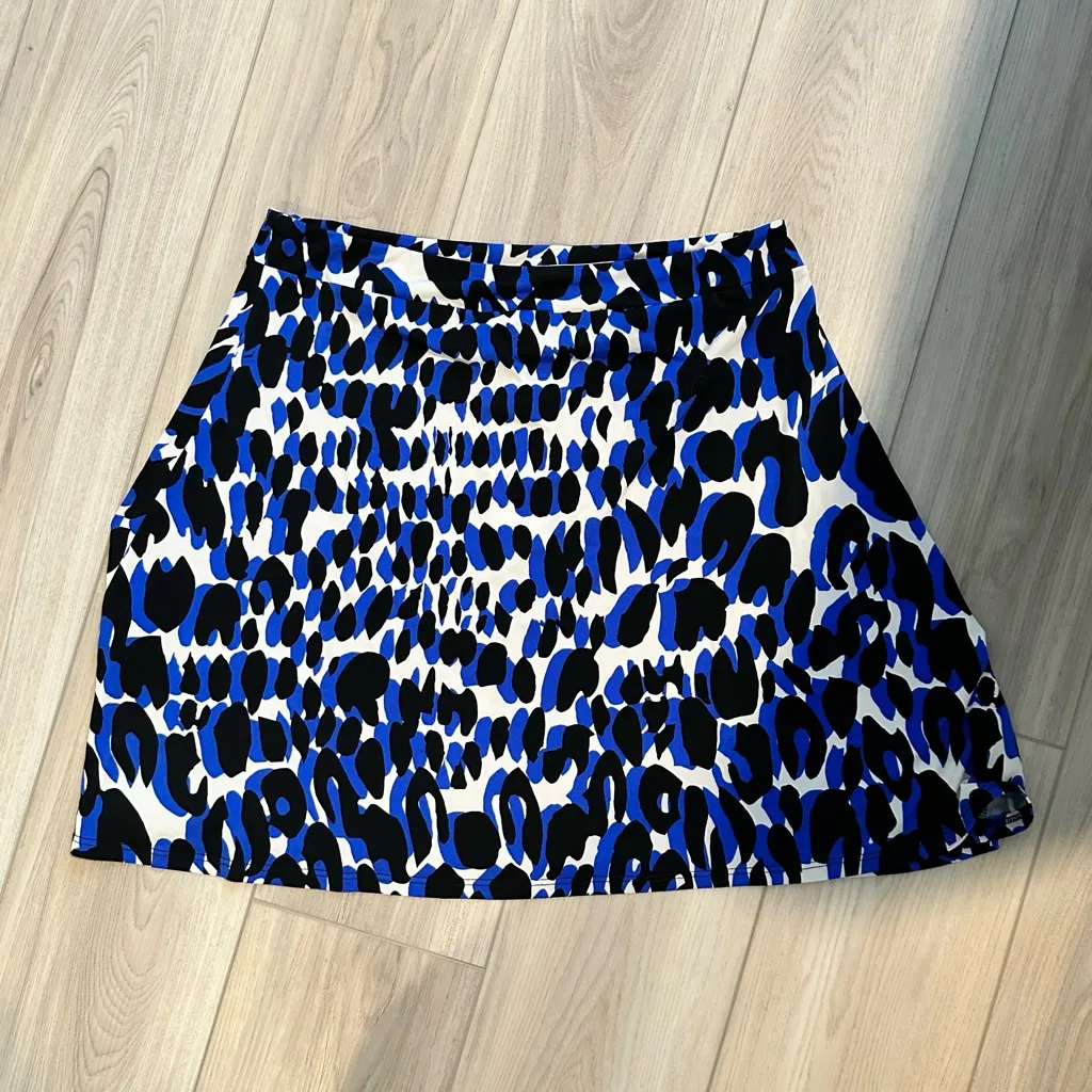 Leota Lilian Fit and Flare Skirt Painted Leopard Cobalt Blue and Black XL - Image 3