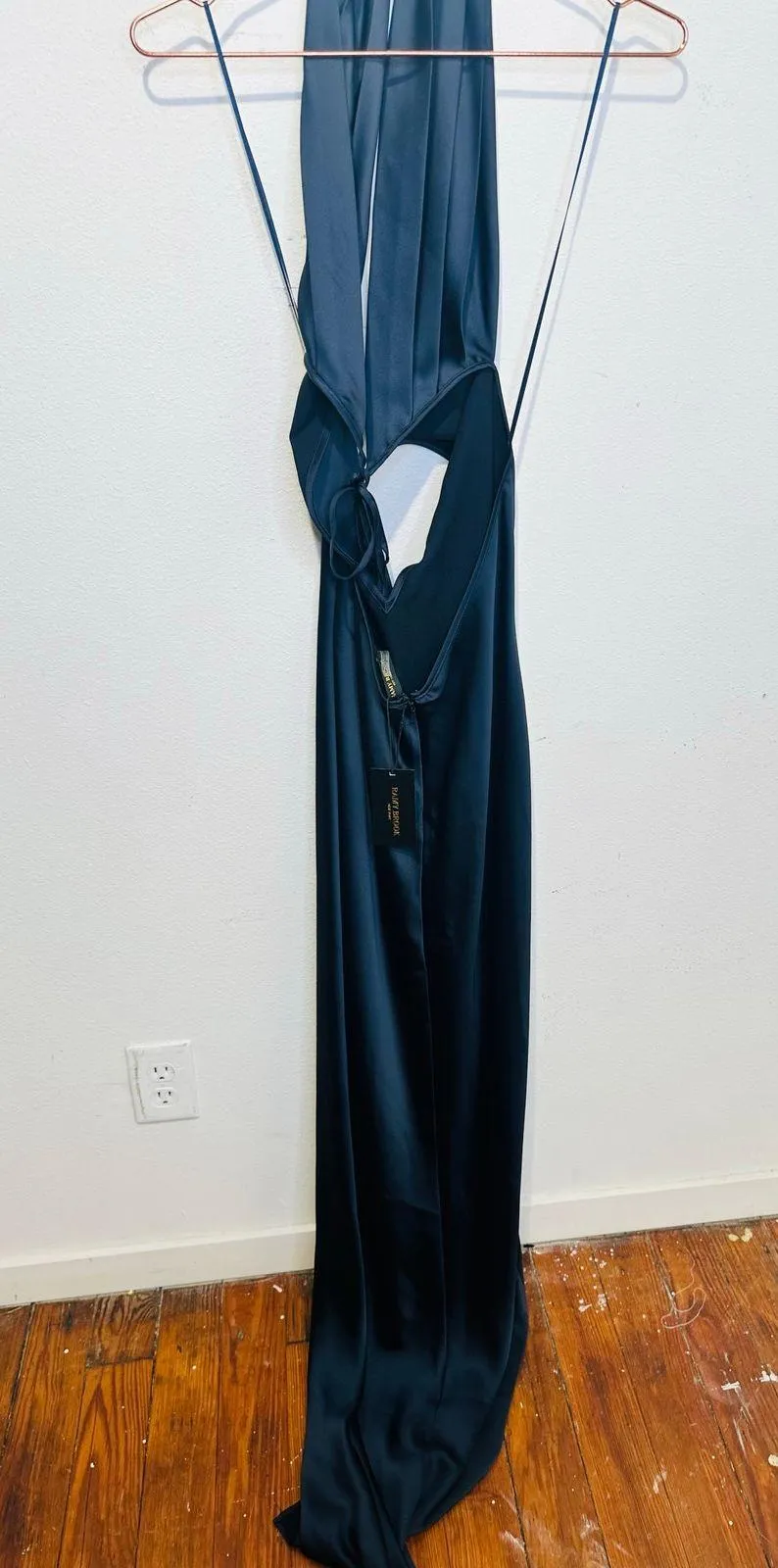NWT RAMY BROOK Dark Navy Blue Plunging Neckline Halter Tie Valentina Gown Size 6 - Image 6