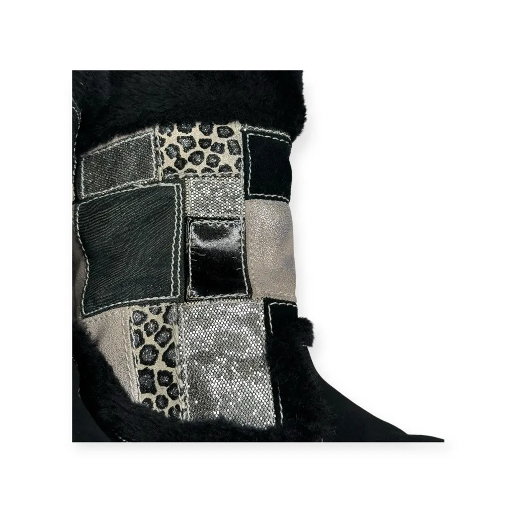 Guess 𖡛 Harmonie Mixed Media Patchwork Fur Lined Tall Winter Boot 𖡛 Black 𖡛 7M - Image 11
