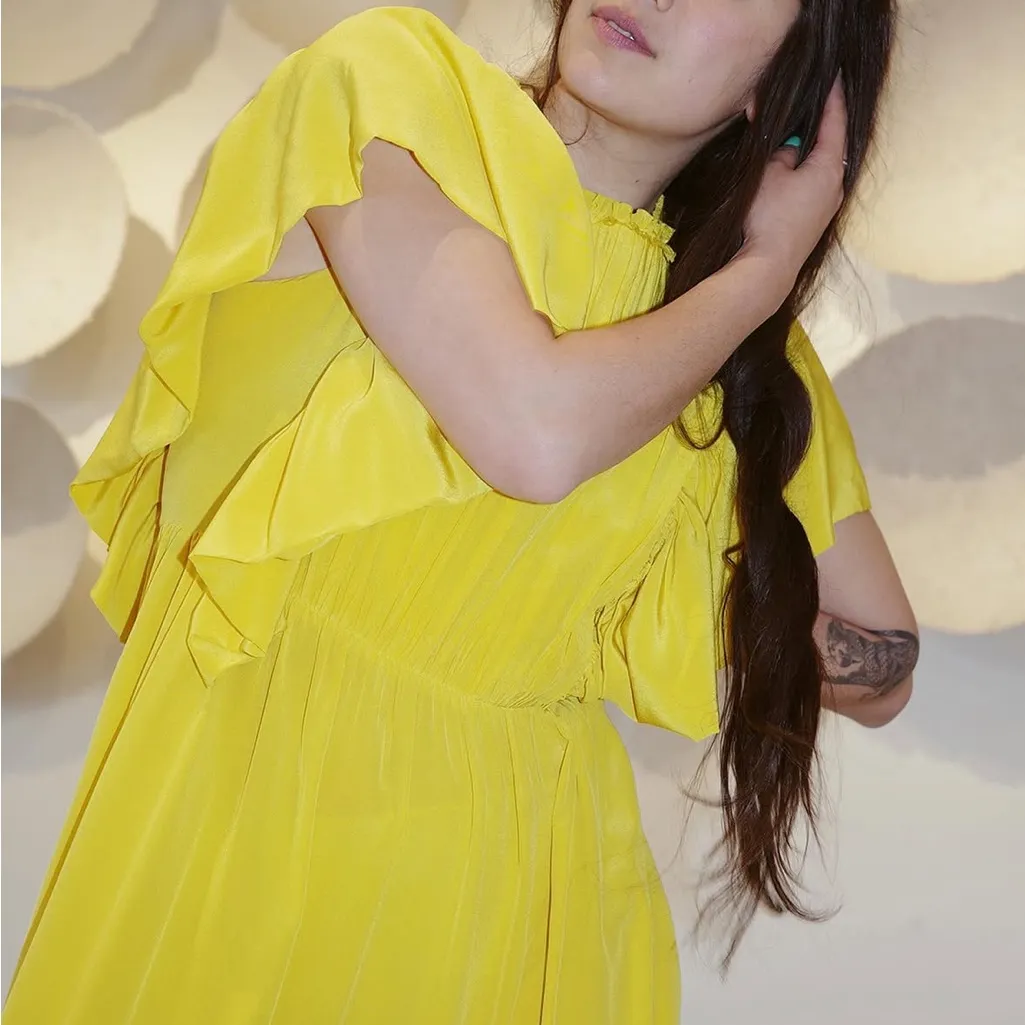 NEW Ulla Johnson Ilaria Dress Sunsprite Yellow Ruffle Silk Midi Dress Size 8 NWT - Image 3